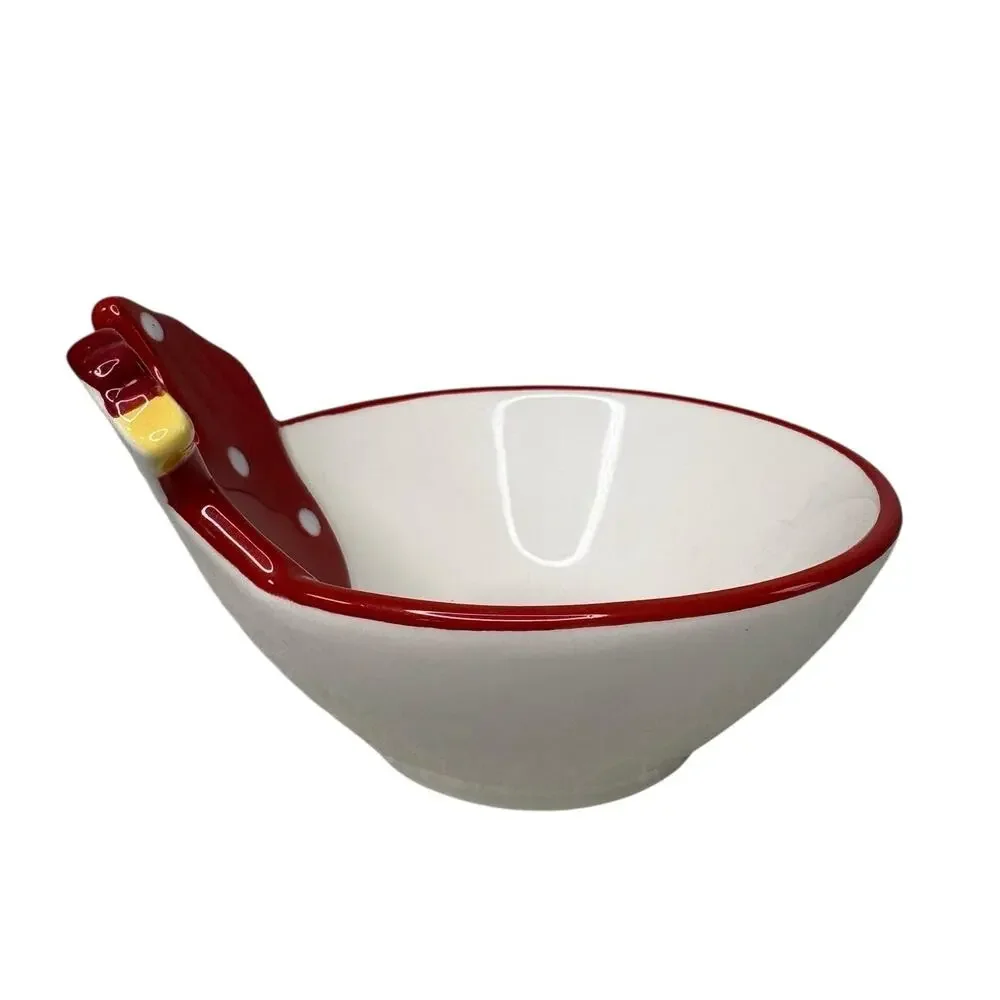 Sur La Table Red White Chicken Shaped Bowls Set of 2 Rooster Polka Dot Farmhouse